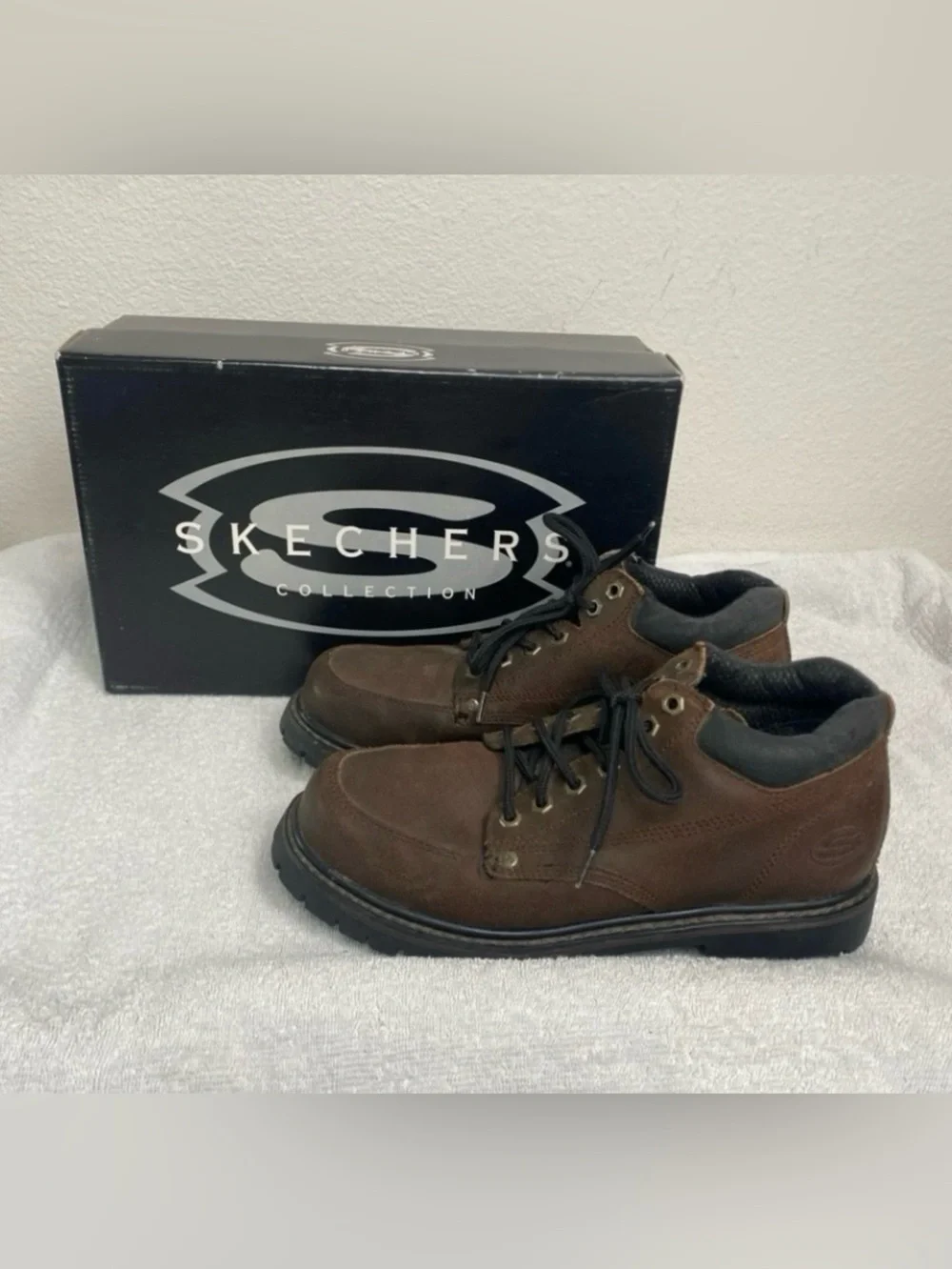 Vintage Sketchers Men Dark Brown Leather Lace Up Combat Boot Size 8.5 Streetwear